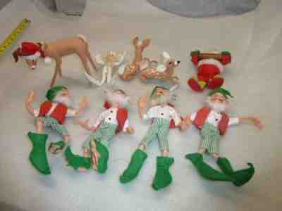 1990s ANNALEE DOLLS CHRISTMAS santa elf,rain deer.lot of 9