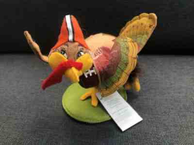 Annalee 10" TURKEY BOWL FOOTBALL FOWEL on GREEN BASE NWT DATE UNKNOWN - GOBBLE!