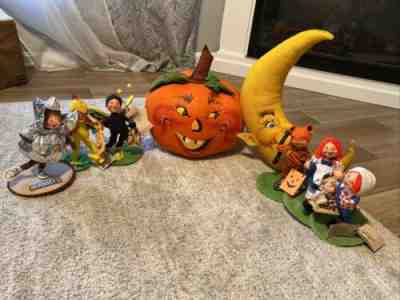 Annalee Halloween lot-large pumpkin, large moon, 6-trick or treat kids