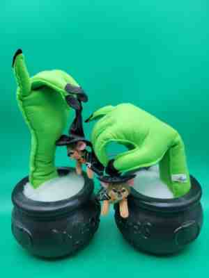 Pair of Annalee Rare Halloween Cauldron Monster Hand Witch Mouse Witches Brew