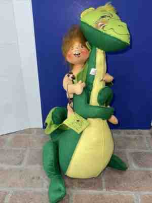 Vtg 1981 Annalee Mobilitee Large 21â? Green Dragon with Cave Bush Boy Rider Tag