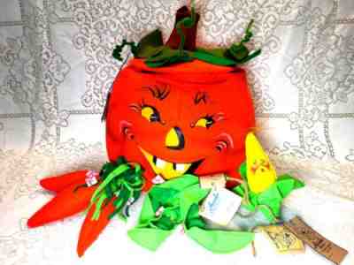 AnnaLee Mobilitee Doll Vintage Halloween Large Pumpkin Candy Holder with Veggies