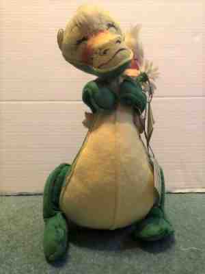 Vintage 1980 Annalee Mobilitee Green Dragon with Cave Bush Boy Rider, signed