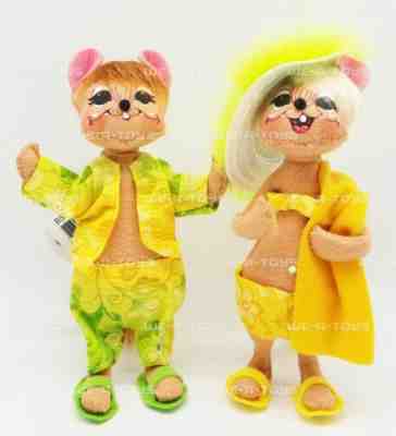 Annalee Mobilitee Dolls 6" Beach Mouse Couple Lot of 2 Figures 2005 No. 850514