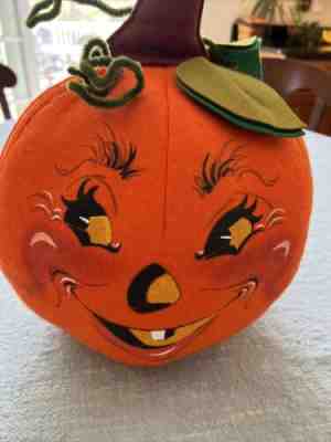 Vintage Annalee '85 Large 13â? Jack O Lantern Pumpkin Plush Side Eye Single Tooth