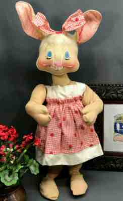 Vtg c.1982 ANNALEE 29" COUNTRY GIRL BUNNY Mobilitee Doll Store Display Rabbit 04