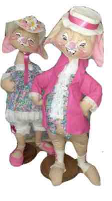 Vintage Mr & Mrs Annalee 1970 Large Bunny Rabbits w/ Bonnet, Coat & Hat 36"