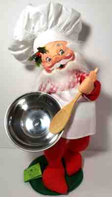 20" Vintage 1981 Annalee Christmas Santa Doll Chef Mixing bowl Spoon Tag Cooking