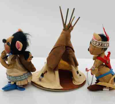 Annalee 1965 1984 Dolls 7 Inch Girl Papoose Boy Bow Arrows 9 Inch Teepee