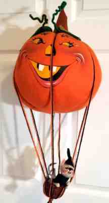 Vintage 1986 Annalee Jack o Lantern Hot Air Balloon Halloween Witch Mouse 37"cir