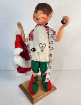 Vintage Annalee 14" Santa's Tailor Elf 2002 Doll Christmas on Base Sewing Suit