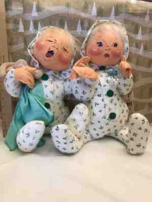 Pair Of Vintage Annalee Dolls 18â? Christmas PJ Holly Babies Sewn Tags Dated 2000