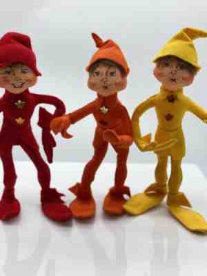 Annalee Mobilitee Dolls 12" Fall Elf Yellow Red Orange Lot of 3 No.351409