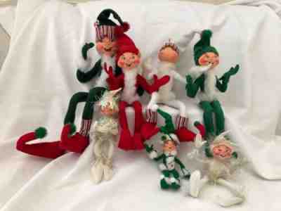 Annalee Mobilitee Dolls Christmas Elves Sitting Lot of 7 21" to 6"