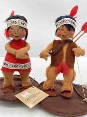 ANNALEE 1991 Native American Set Of 2 Boy And Girl Arrows Black Hair Blue Eyes 8