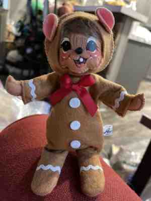 VINTAGE Annalee Mobilitee Little Gingerbread Girl Mouse In Outfit Christmas