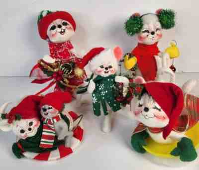 Annalee Christmas Mouse Lot Mice Sled French Horn Qty 5 1998-2006
