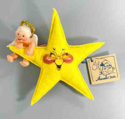 VERY RARE Annalee Doll Cherub Angel on 7" Yellow Star #7271 Tree Topper with TAG