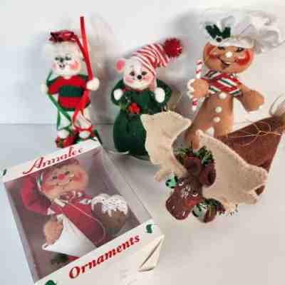 Annalee Christmas Ornament Lot Mouse Gingerbread Moose Mice Qty 5 2004-2006