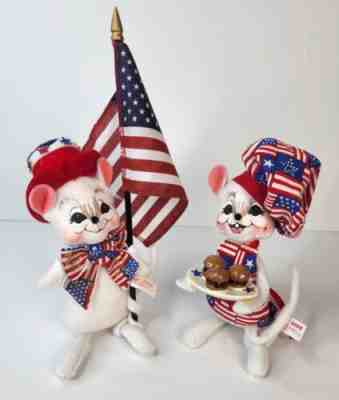 Annalee Patriotic Mice 4th of July Barbecue BBQ Couple Mouse 2005 Flag Dolls