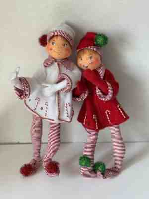 Annalee Christmas 2006 Elves in Red Candy Cane Stripe Leggings 15" Tall Poseable