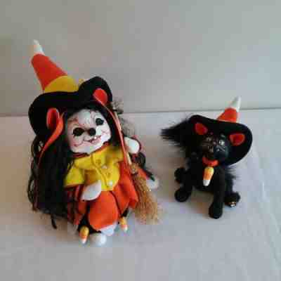 Annalee Halloween 6" CandyCorn Witch Mouse & 4" CandyCorn Scaredy Cat (set of 2)