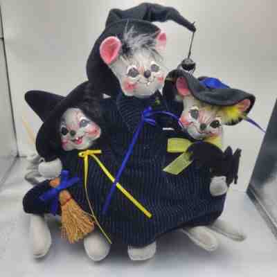 Vtg Annalee Mouse Witches Spider Broom Halloween Decoration 2005 Triple Trouble