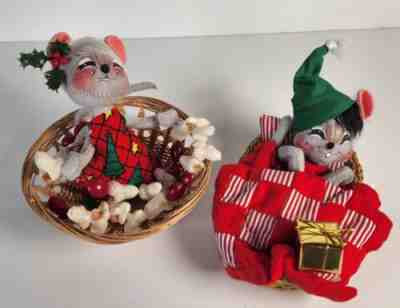 Annalee Mouse Basket Dolls Popcorn Sleeping Mice Lot of 2 Christmas