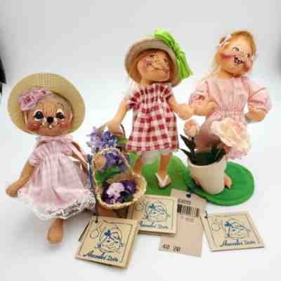 Vtg Annalee Doll Rosie Garden Club Mouse Lot 3 2234 Little Mae Logo Kid Flowers