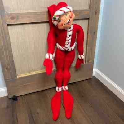 Annalee Christmas Doll Vintage Peppermint Twist Elf 30" Red Large Tall 502908