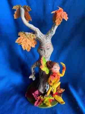AnnaLee Doll Vintage Halloween Haunted Tree w/Elf Pixie & Leaf Fall Autumn 2007