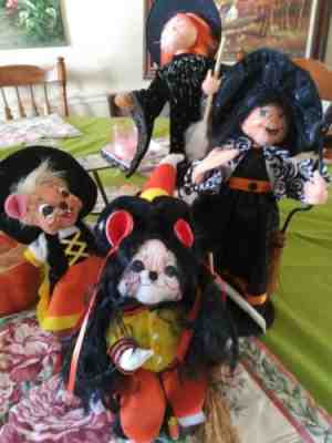 Lot of 4 Annalee Halloween Witches from 2002,09,11,12 they are 7"10"8 & 13".