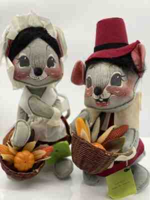 Annalee Dolls 13 Inch Pilgrim Mr And Mrs Gray Mouse Harvest Baskets 1964 81