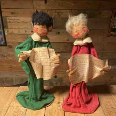 1969 Annalee Mobility Dolls Christmas Carolers 16â? Tall Red And Green