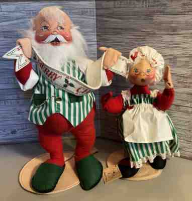 Vintage 1992 Annalee Large 20" Santa Claus & Mrs. Claus Christmas Dolls Banner