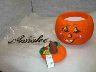 vintage Annalee 14" Pumpkin Candy Bucket Jack-O-Lantern 2002