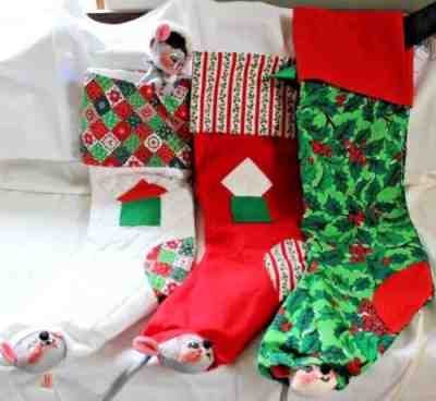 Set of 3 Vintage 1965-1970 Annalee Peekaboo Mouse Christmas Stockings