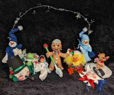Annalee Holiday Dolls: Ornaments: Snowmen, Duck, Frog, Sun, Bear- 8 in Lot (R40)