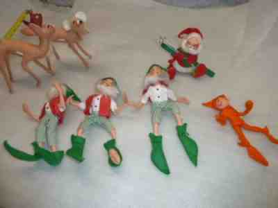 1990s ANNALEE DOLLS CHRISTMAS santa elf,rain deer.lot of 7