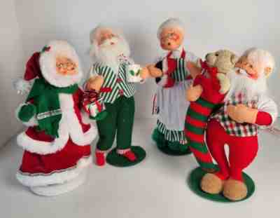 Annalee Lot of 4 Christmas Santa Mrs. Claus Slippers Santa Teddy Bear