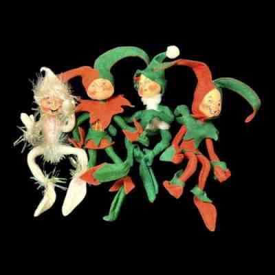 Vintage Annalee Christmas Elf Jester Lot 1990s Red & Green White Tinsel Anna Lee