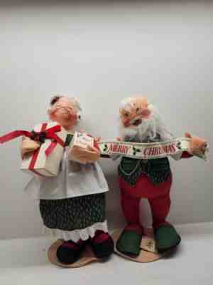 Vintage 1992 Annalee Large 20" Santa Claus & Mrs. Claus Christmas Dolls Banner