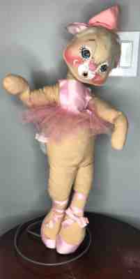 Annalee Dancing BALLERINA VTG 1968 Bunny Rabbit Doll 23" with Stand Painted
