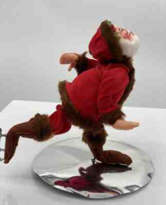 Annalee Doll Christmas 1993 9 Inch Ice Skating Santa Clause Foil Felt Base