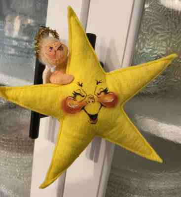 Annalee Doll Cherub Angel on 7" Yellow Star #727194 Tree Topper 1995 RARE VGUC