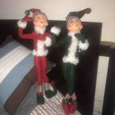 TALL 2005 Anna-lee Christmas Elf Dolls 24â?, Huge feet!, PAIR , HTF