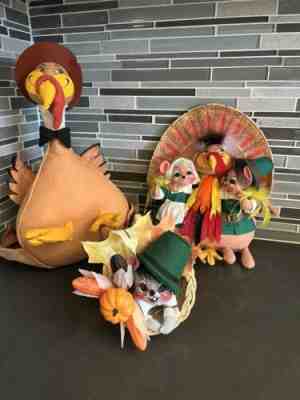 Annalee Doll  ??92 ??06 Indian Mice & Turkey Thanksgiving 11" Lot Of 3 Pcâ??s