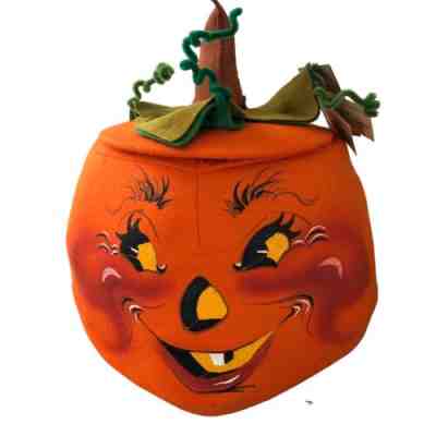 Vintage Annalee Halloween 1995 14" Pumpkin Jack-O-Lantern Candy Bucket