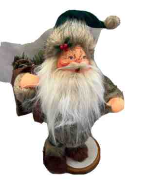 Annalee Vintage 2002 15 Inch Woodsman Santa fur coat hat Faux Leather Pack Base