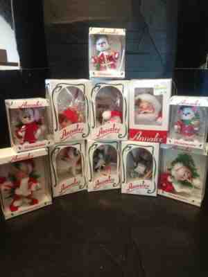 Annalee Christmas LOT of 11-- Santa, elf, Mouse, penguin and cat Ornaments